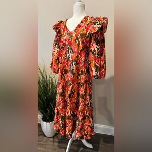 NWT MUD PIE Stunning 'Priscilla' Midi Ruffle Dress Size S Small All Year Wear